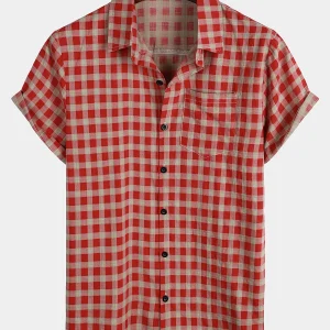 Chemise pour hommes en coton à carreaux rouge