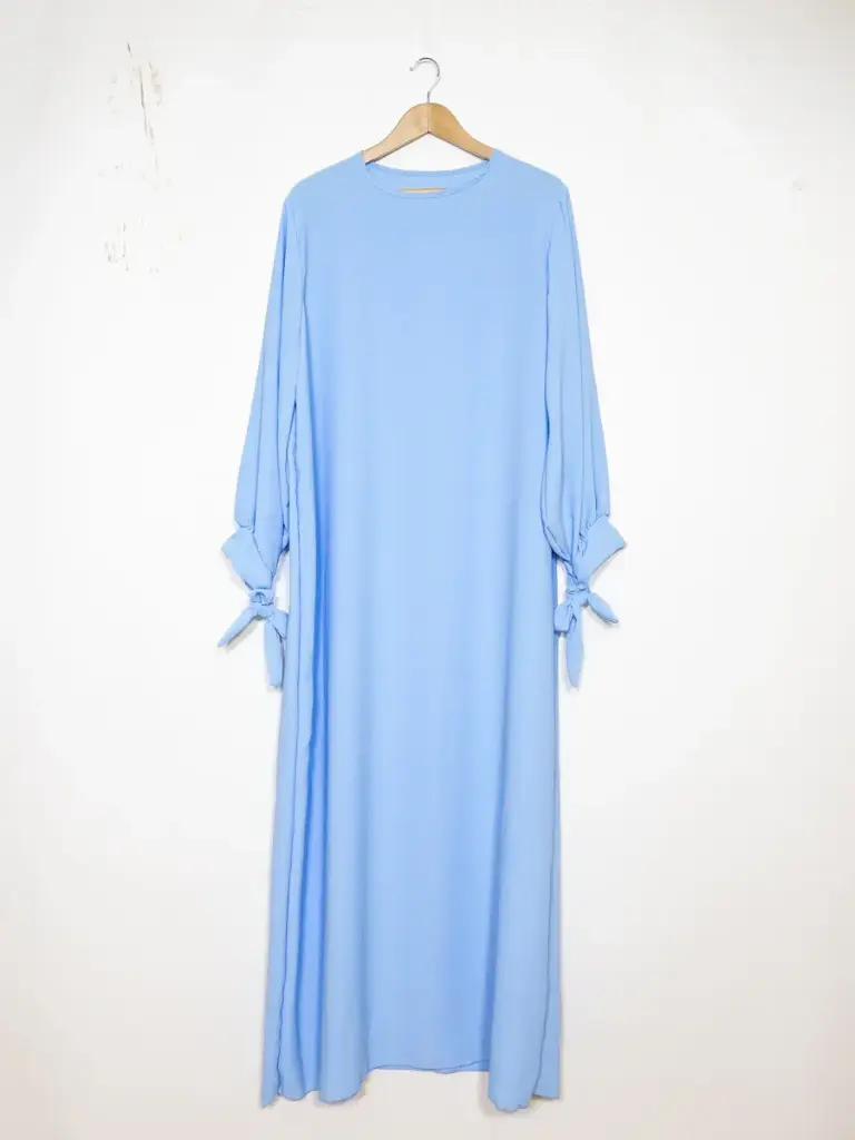 Robe abaya réf RoL2378pk - Robe abaya longue en soie de Médine longue pour femme 185cm avec manches ballon et nœud fluide et sophistiquée – Image 2