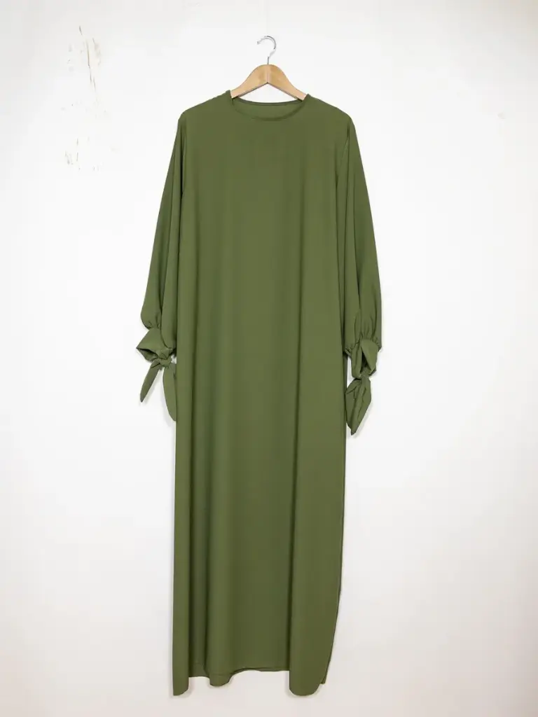 Robe abaya réf RoL2378pk - Robe abaya longue en soie de Médine longue pour femme 185cm avec manches ballon et nœud fluide et sophistiquée – Image 8