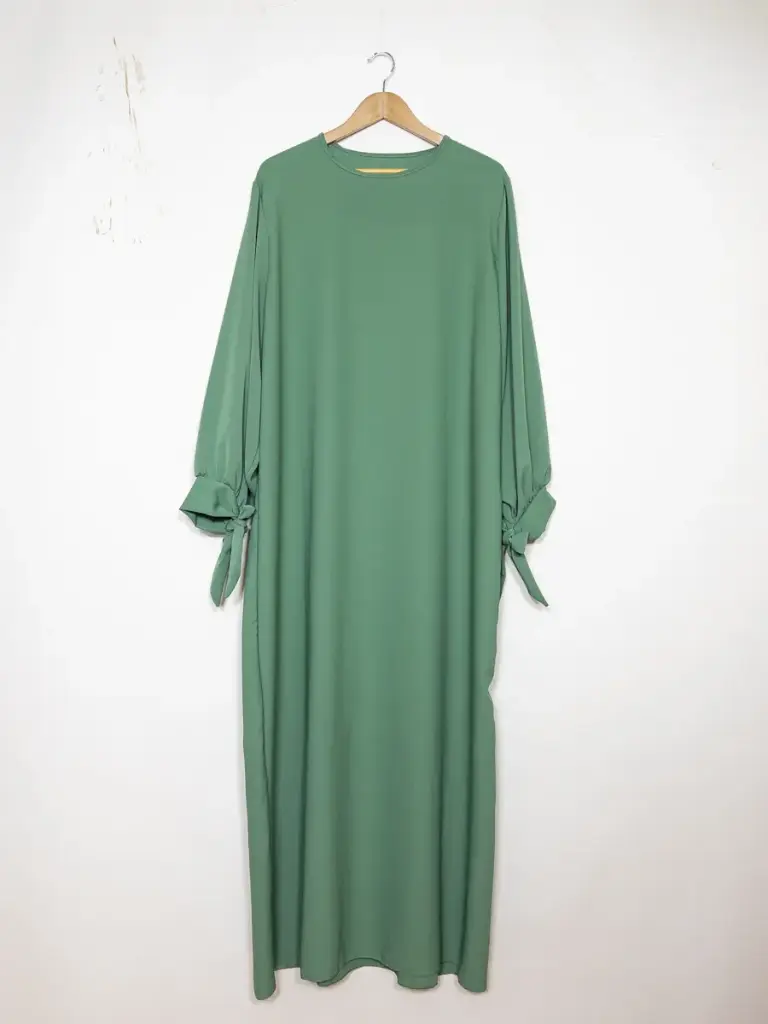 Robe abaya réf RoL2378pk - Robe abaya longue en soie de Médine longue pour femme 185cm avec manches ballon et nœud fluide et sophistiquée – Image 7