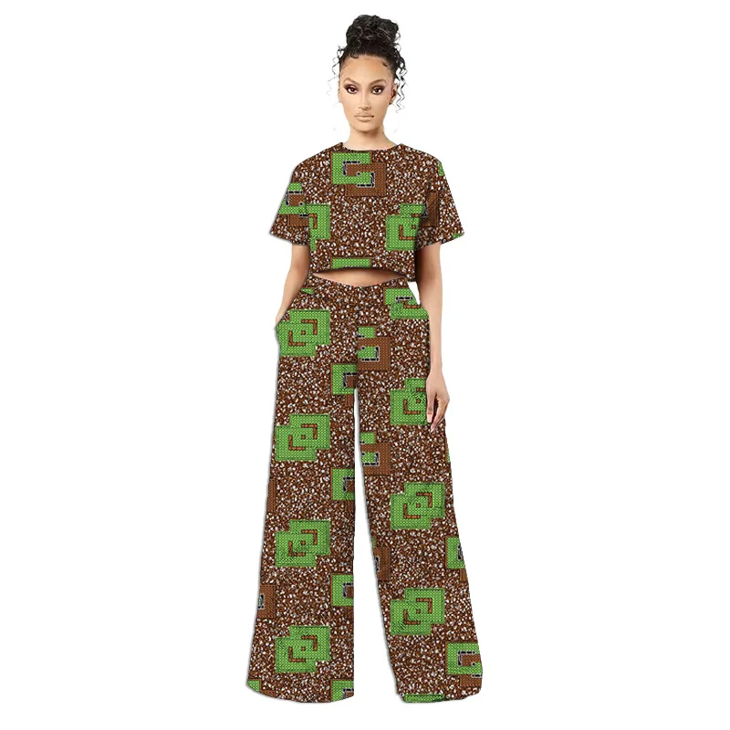 Costumes africains originaux de style rétro pour femmes, mini-hauts et pantalons larges à imprimé tissu africain, ankara style, tenue tendance pour dames, sur mesure