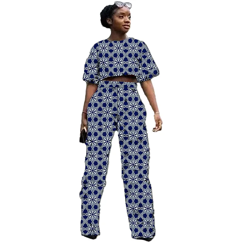 Costumes deux pièces tissu africains wax originaux pour femmes, mini-hauts et pantalons droits, tenue de soirée rétro, tenues de mariage pour dames – Image 7