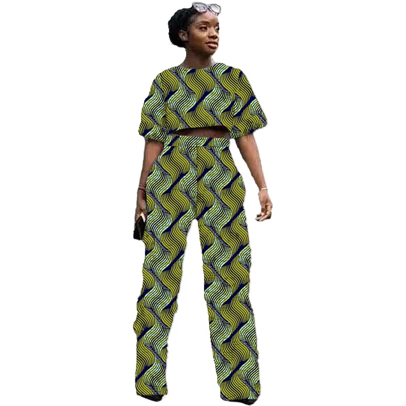 Costumes deux pièces tissu africains wax originaux pour femmes, mini-hauts et pantalons droits, tenue de soirée rétro, tenues de mariage pour dames – Image 5