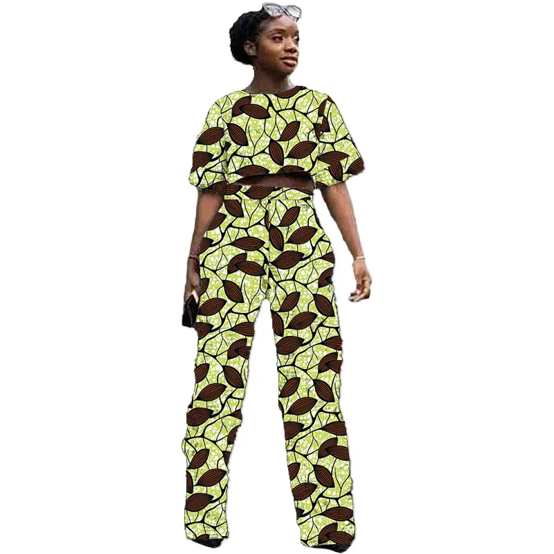 Costumes deux pièces tissu africains wax originaux pour femmes, mini-hauts et pantalons droits, tenue de soirée rétro, tenues de mariage pour dames – Image 9