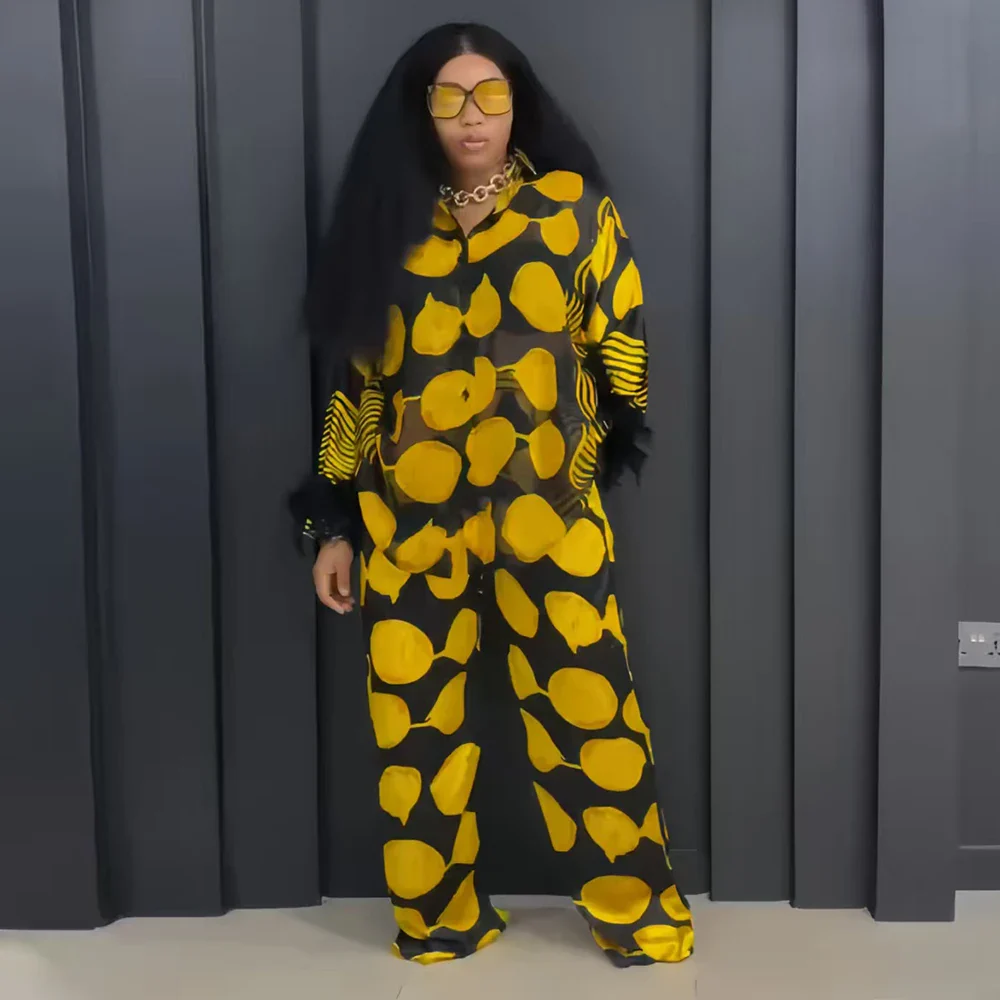 Ensemble deux pièces pour femme, haut imprimé africain, pantalon large, mode élégante, décontracté, vacances, fête, printemps et été – Image 7