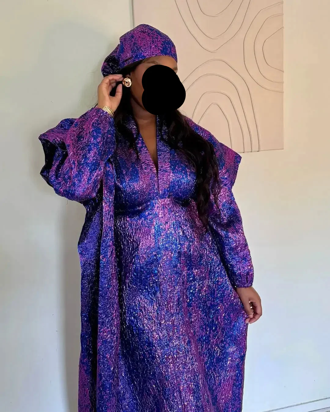Robe africaine grande taille pour femme, longue robe traditionnelle africaine brodée avec foulard, boubou pour invité de mariage, cérémonie – Image 2