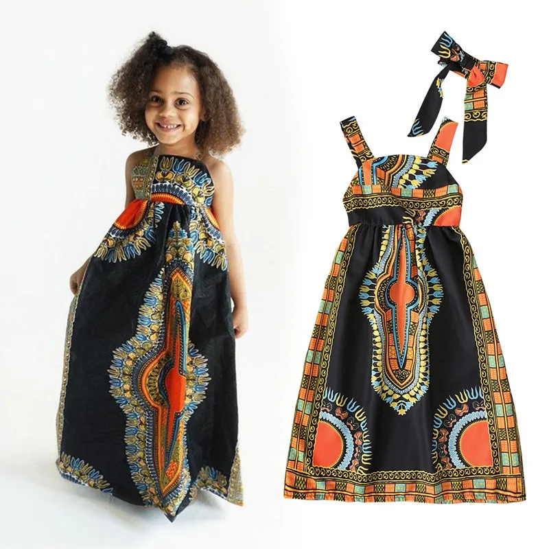 Vêtements africains pour enfants, mode Dashiki, robe africaine pour bébé fille, vêtements en bazin riche, robes africaines sans manches pour filles – Image 2