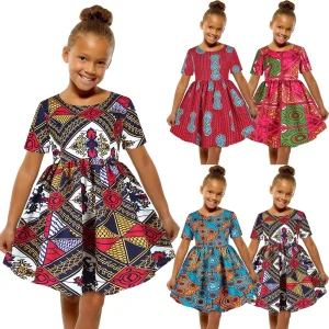 Robe africaine pour fille, décontractée à manches courtes, style traditionnel Dashiki, imprimé, style princesse Ankara
