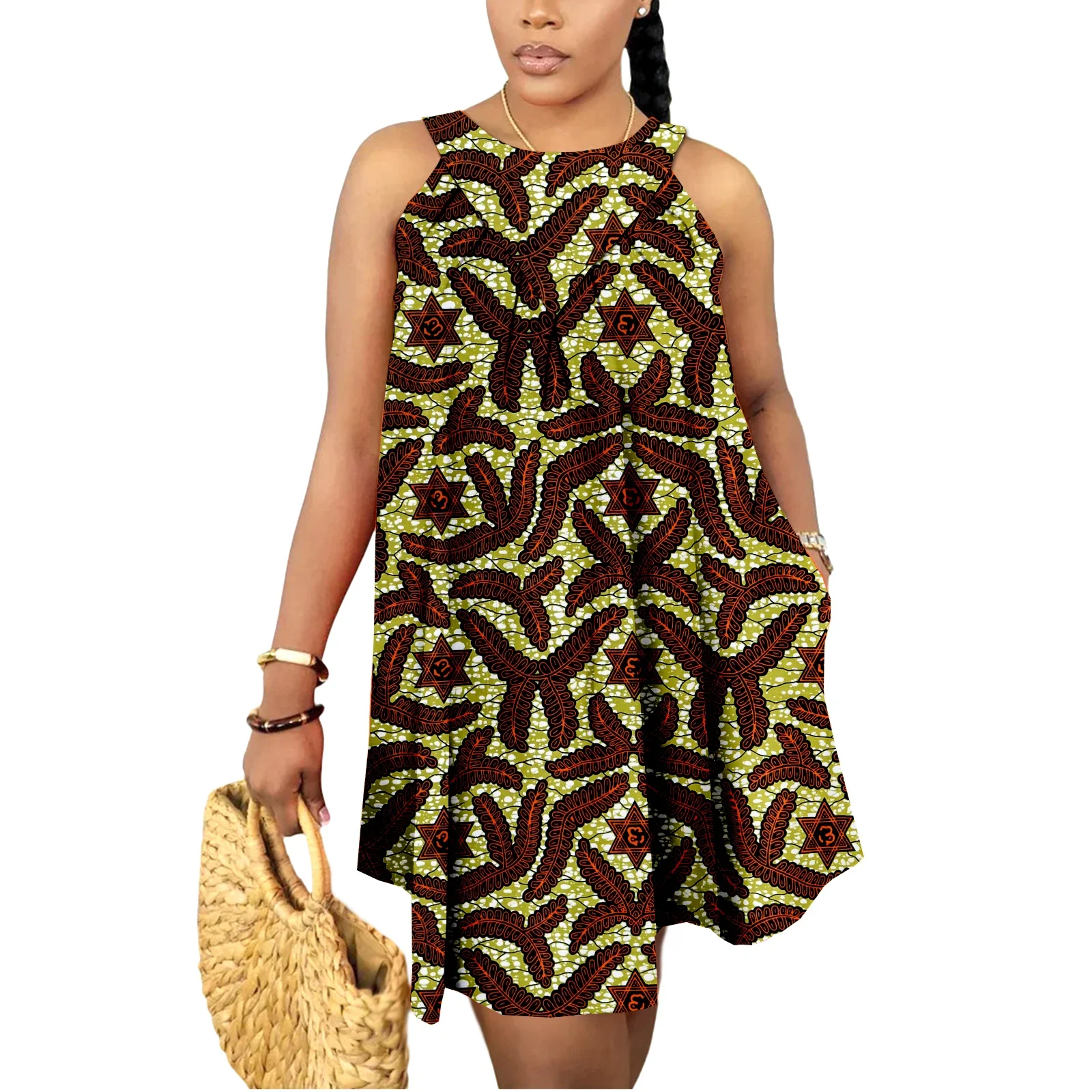 Mini-robes d'été africaines pour femmes, robe en wax imprimé Kente Ankara, sans manches, style bohème, tenue décontractée et élégante pour mariage – Image 3