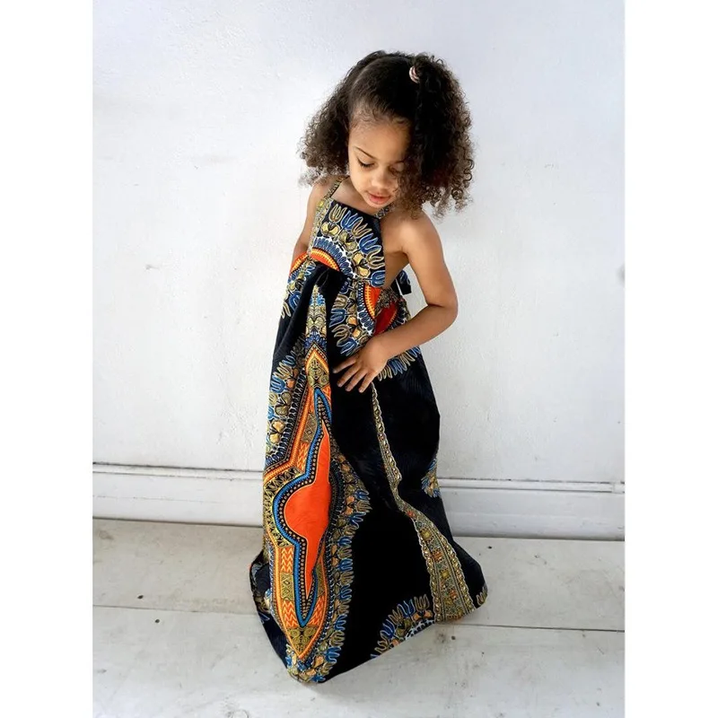 Vêtements africains pour enfants, mode Dashiki, robe africaine pour bébé fille, vêtements en bazin riche, robes africaines sans manches pour filles – Image 3