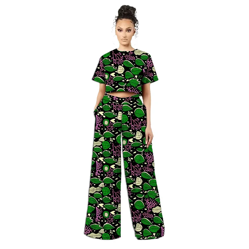 Costumes africains originaux de style rétro pour femmes, mini-hauts et pantalons larges à imprimé tissu africain, ankara style, tenue tendance pour dames, sur mesure – Image 3