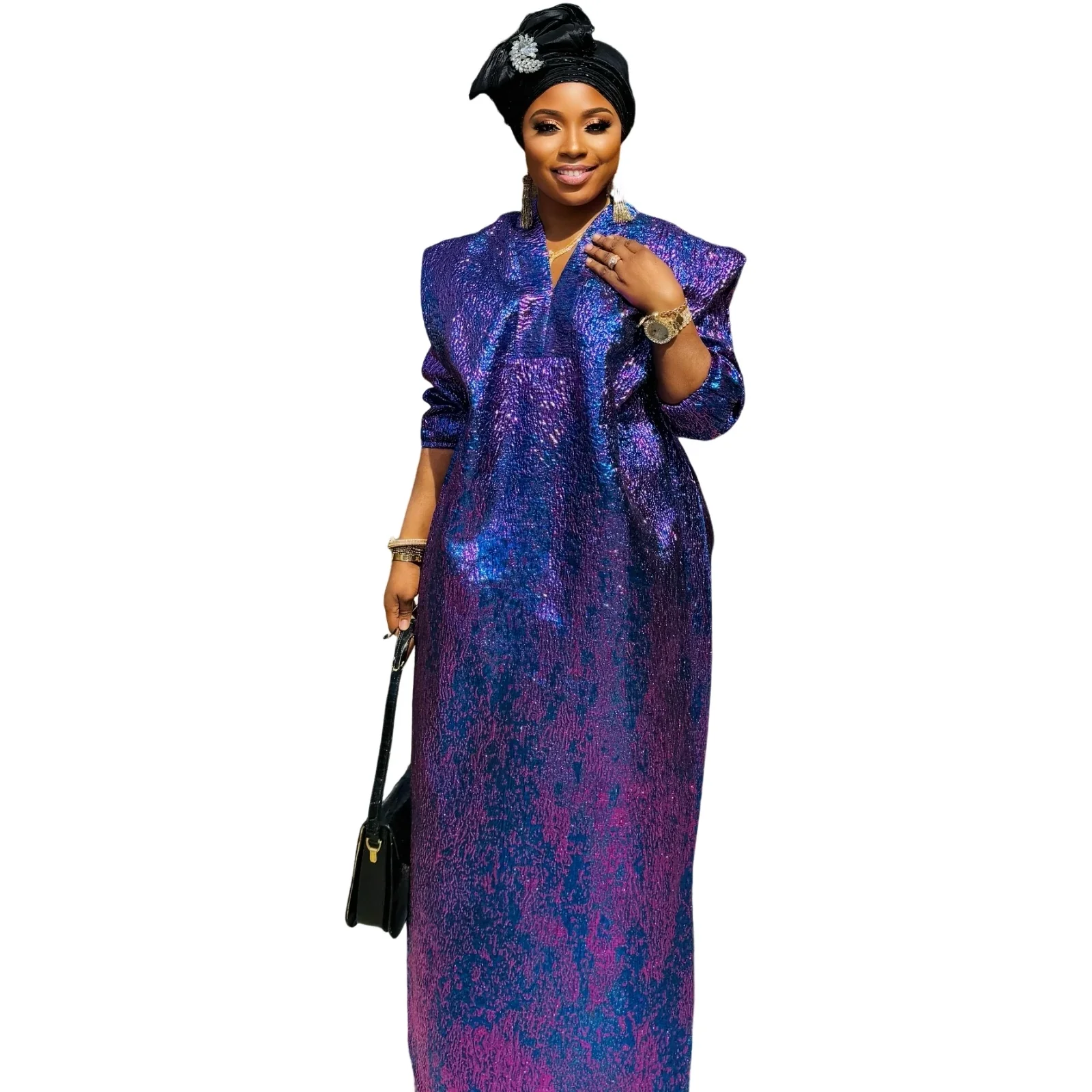 Robe africaine grande taille pour femme, longue robe traditionnelle africaine brodée avec foulard, boubou pour invité de mariage, cérémonie – Image 3