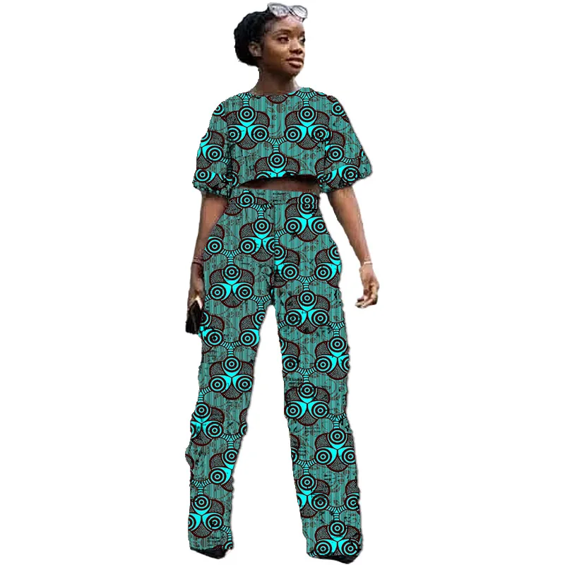 Costumes deux pièces tissu africains wax originaux pour femmes, mini-hauts et pantalons droits, tenue de soirée rétro, tenues de mariage pour dames