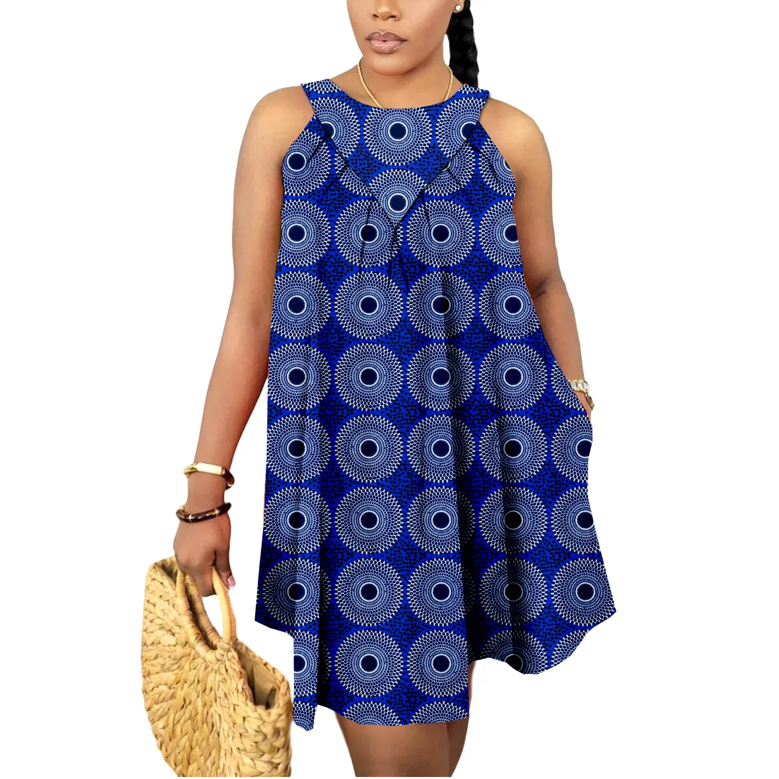 Mini-robes d'été africaines pour femmes, robe en wax imprimé Kente Ankara, sans manches, style bohème, tenue décontractée et élégante pour mariage – Image 8