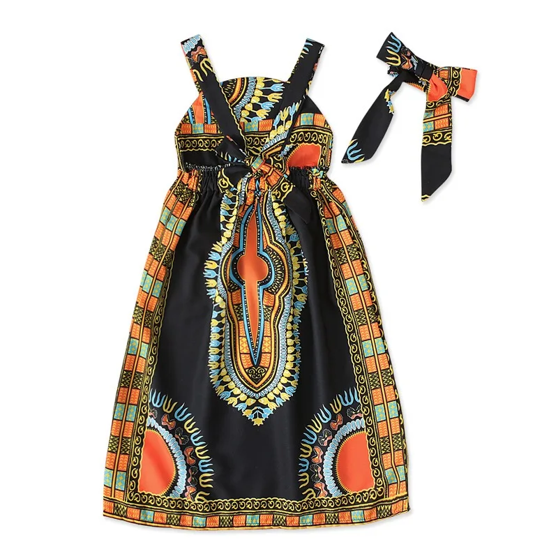 Vêtements africains pour enfants, mode Dashiki, robe africaine pour bébé fille, vêtements en bazin riche, robes africaines sans manches pour filles – Image 7