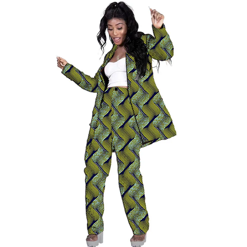 Blazers allongés style Ankara pour femmes avec pantalon, costumes de mariage/fête sur mesure, design original, imprimé africain, tenues féminines – Image 4