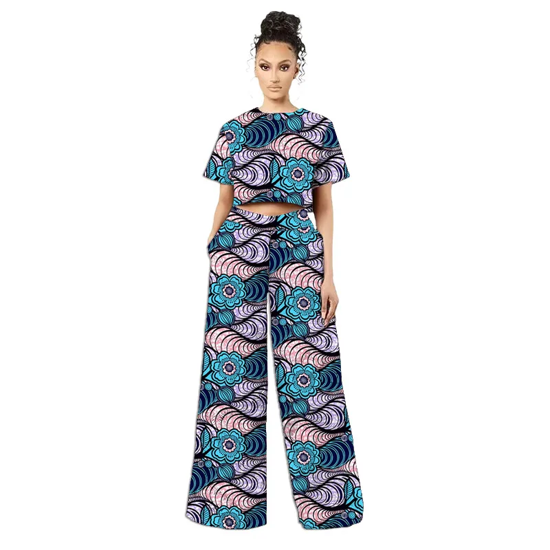 Costumes africains originaux de style rétro pour femmes, mini-hauts et pantalons larges à imprimé tissu africain, ankara style, tenue tendance pour dames, sur mesure – Image 5