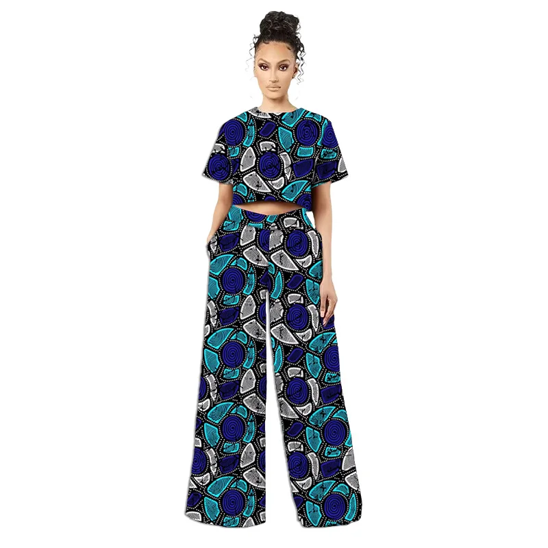 Costumes africains originaux de style rétro pour femmes, mini-hauts et pantalons larges à imprimé tissu africain, ankara style, tenue tendance pour dames, sur mesure – Image 4