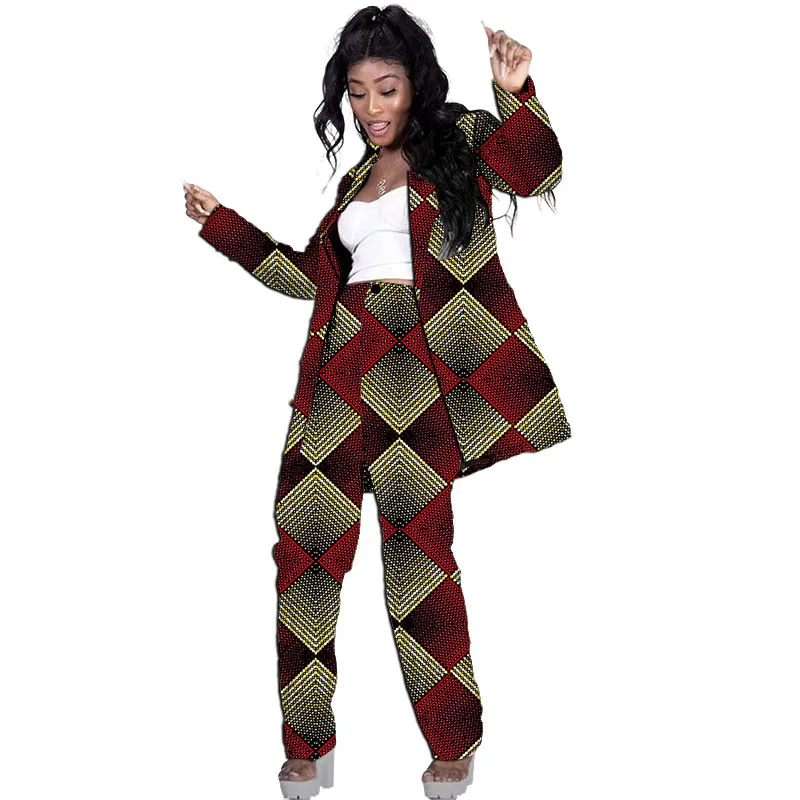 Blazers allongés style Ankara pour femmes avec pantalon, costumes de mariage/fête sur mesure, design original, imprimé africain, tenues féminines – Image 9