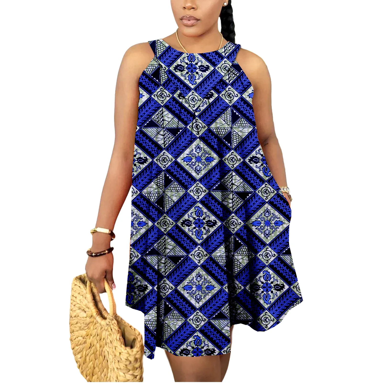 Mini-robes d'été africaines pour femmes, robe en wax imprimé Kente Ankara, sans manches, style bohème, tenue décontractée et élégante pour mariage – Image 7