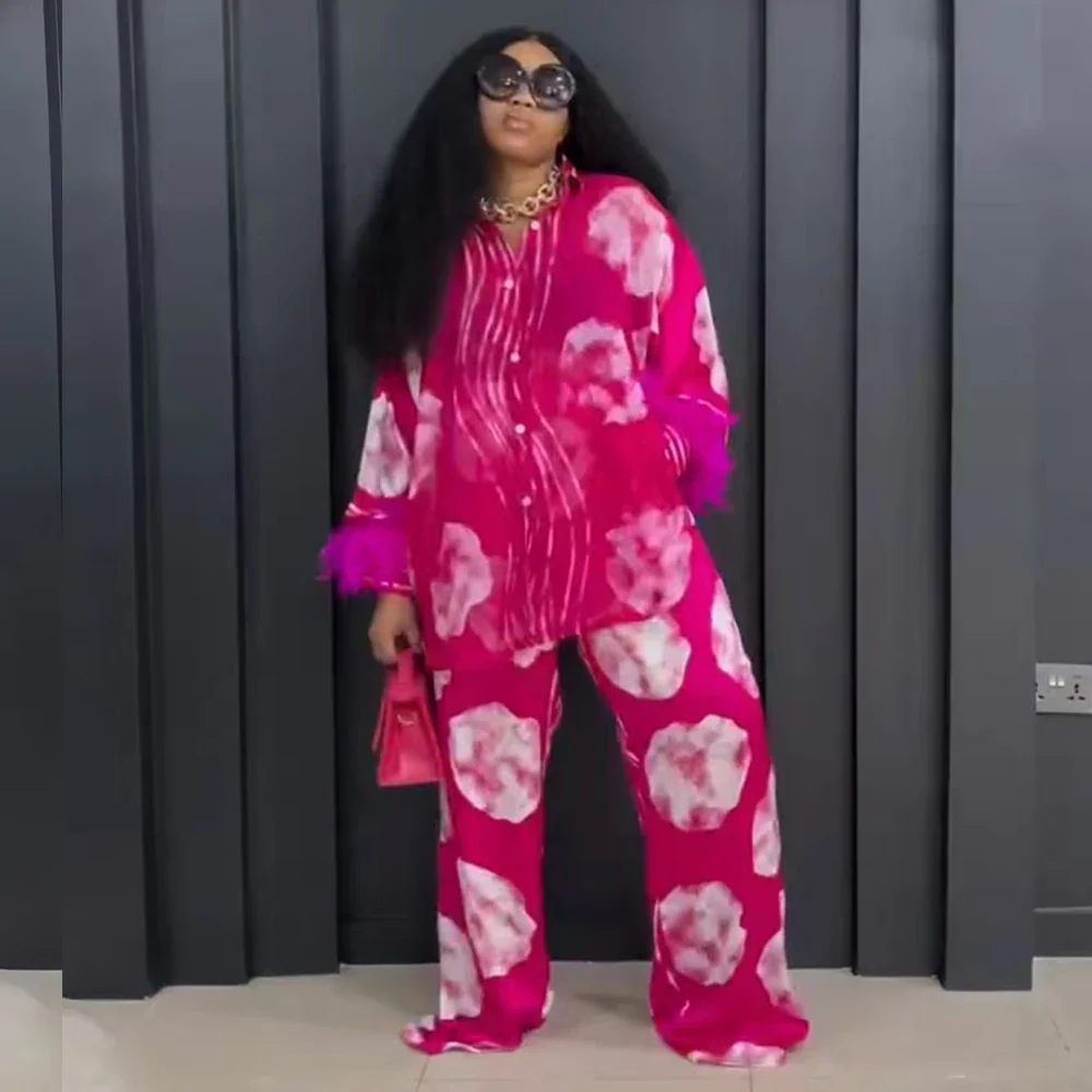 Ensemble deux pièces pour femme, haut imprimé africain, pantalon large, mode élégante, décontracté, vacances, fête, printemps et été – Image 3