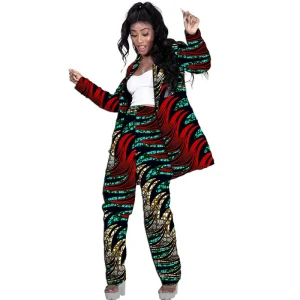 Blazers allongés style Ankara pour femmes avec pantalon, costumes de mariage/fête sur mesure, design original, imprimé africain, tenues féminines