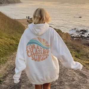 KIRA - SWEAT À CAPUCHE ÉLÉGANT "FOREVER CHASING SUNSETS"