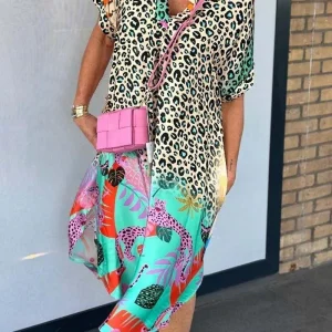 ANNE - ROBE DÉCONTRACTÉE À MANCHES COURTES ET IMPRIMÉ LÉOPARD