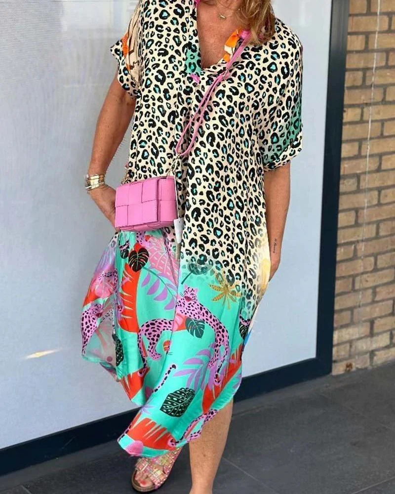 ANNE - ROBE DÉCONTRACTÉE À MANCHES COURTES ET IMPRIMÉ LÉOPARD