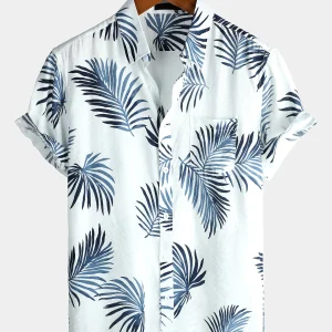 Chemise à manches courtes à fleurs blanches pour hommes Hawaii
