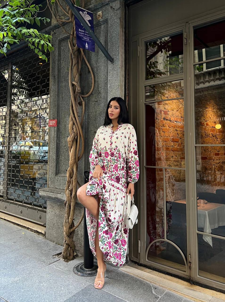 Robe longue pour femmes imprimé floral rose vibrant – Image 5