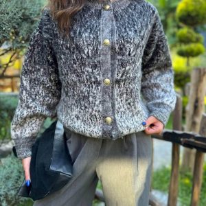 Cardigan en Mailles Tricot - Gris Dégradé