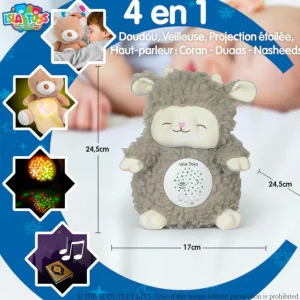 Sommeil Paisible Assuré Doudou Kabchi Islamique Peluche Veilleuse Coranique, Lumineuse, Jouet Éducatif, Isla TOYS, 24 cm