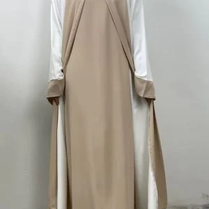 Abaya dubai kimono blanc cassé et beige sable
