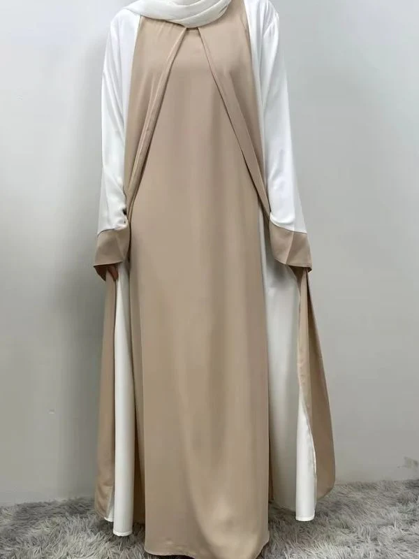 Abaya dubai kimono blanc cassé et beige sable – Image 2