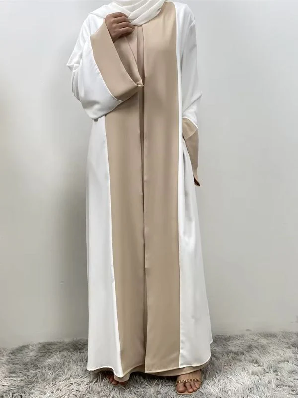 Abaya dubai kimono blanc cassé et beige sable – Image 3