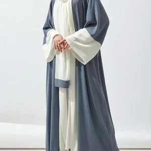 Abaya dubai kimono bleu perle et blanc