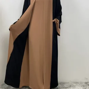 Abaya dubai kimono noir et beige caramel