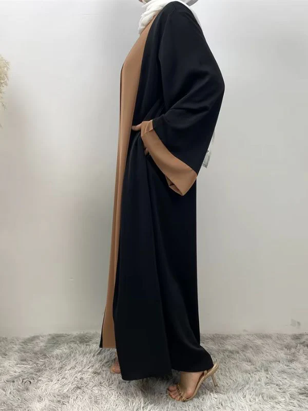 Abaya dubai kimono noir et beige caramel – Image 4