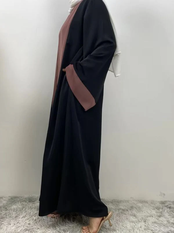 Abaya dubai kimono noir et rose poudré – Image 4