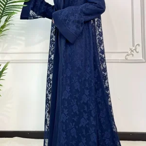 Abaya dubai luxe bleu saphir en dentelle