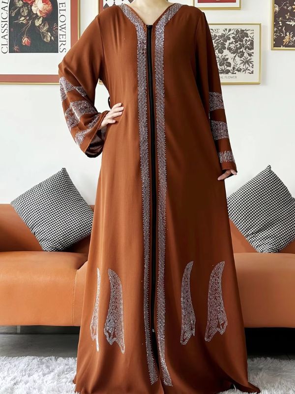 Abaya dubai luxe marron épicé – Image 3