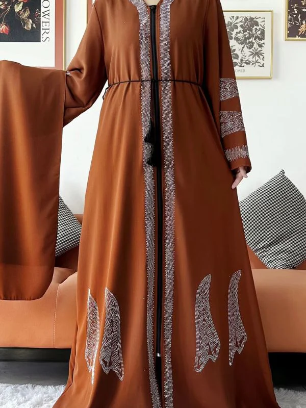 Abaya dubai luxe marron épicé – Image 4