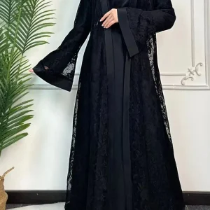 Abaya dubai luxe noire en dentelle