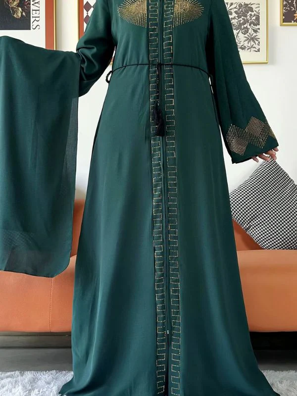 Abaya dubai luxe vert émeraude – Image 3