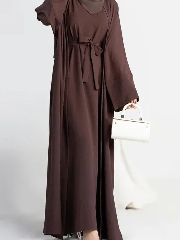 Abaya Kimono 2 pièces "Marron Foncé" – Image 2
