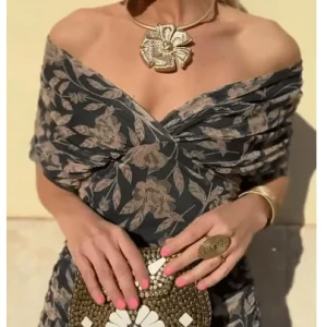 HELENE | Robe imprimée à col V hors épaule pour femmes