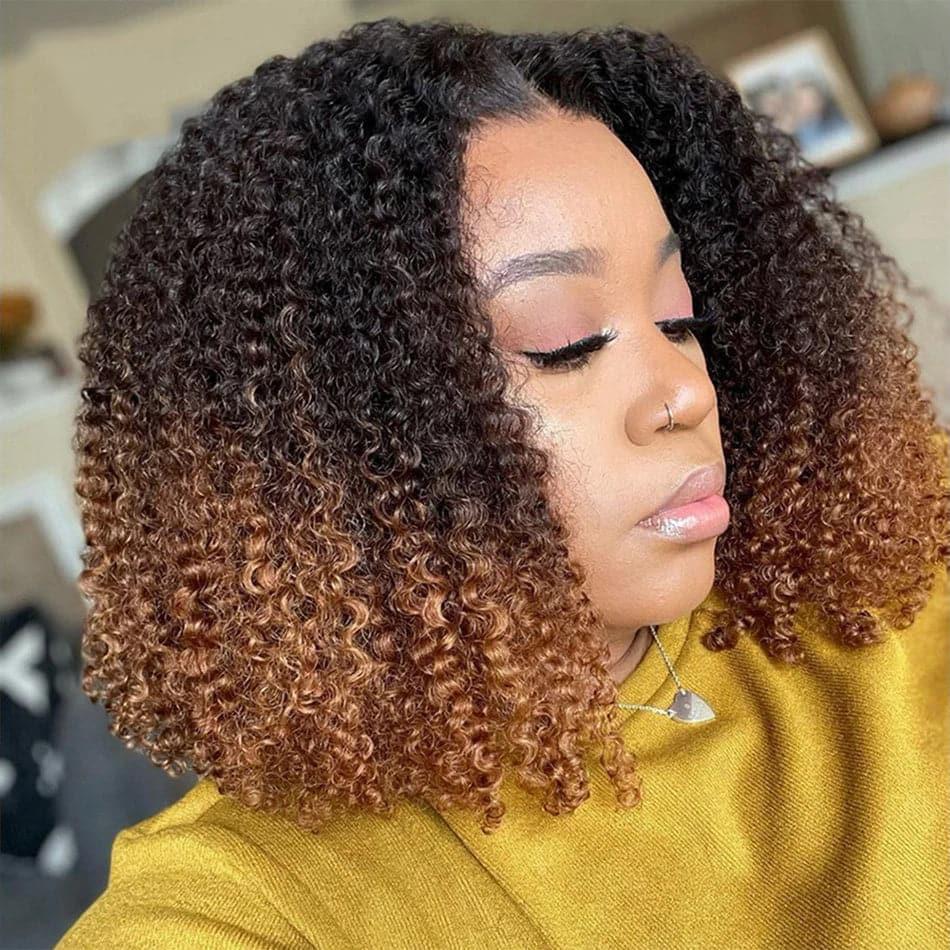 mèches mongolienne afro kinky clip in hair color 1B/4/27 extensions à clips de couleur blond miel – Image 3