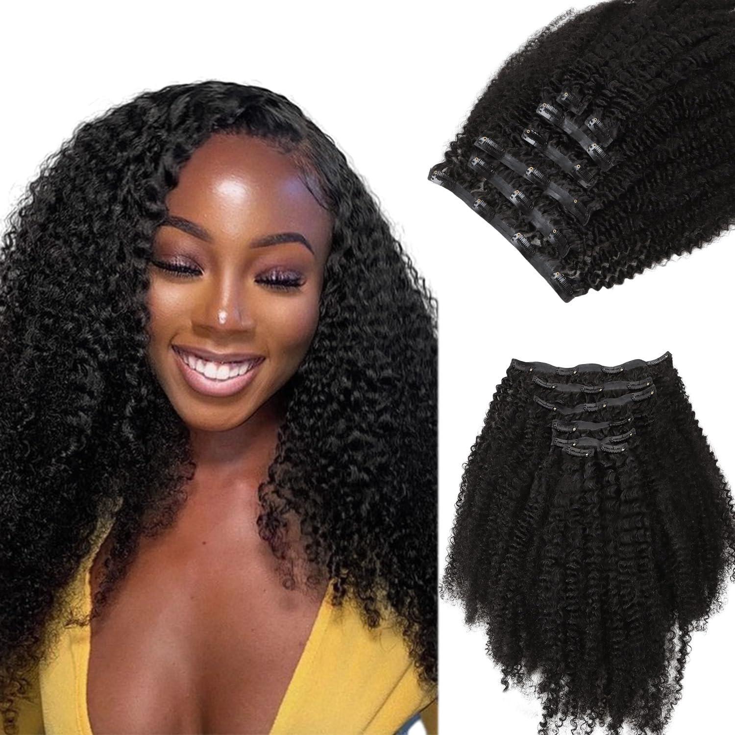 afro kinky curly clip in hair mèches extensions à clips naturelles taille 14 16 et 18 , 20 pouces cheuveux mongolien 100% naturels – Image 6