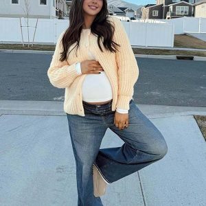 Beaumama gilets en maille grossesse casual chic rugueux boutonnage femme enceinte